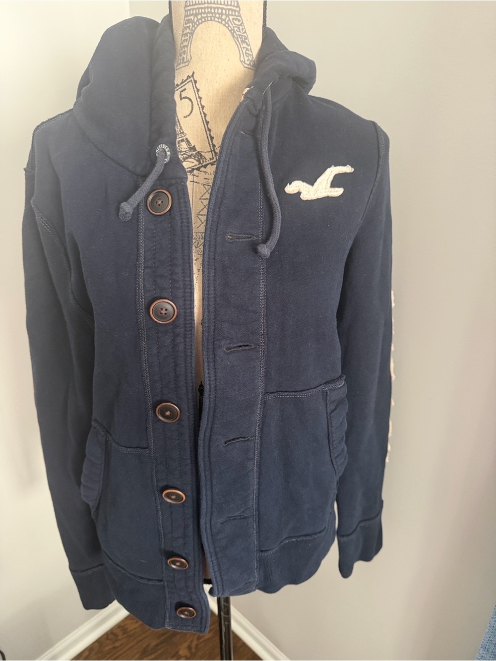 Y2K Vintage Hollister Women’s Navy Blue Button Front Sweater Cardigan Medium
